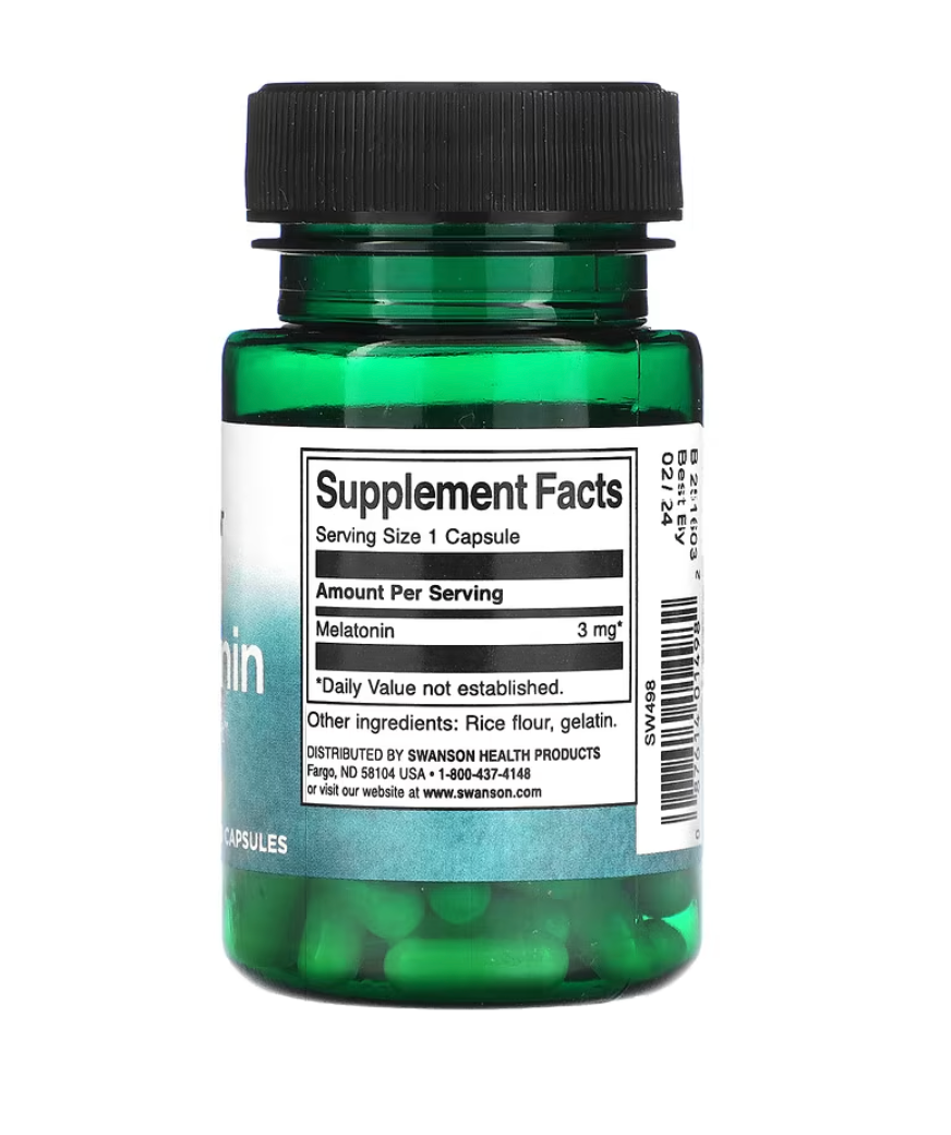 Swanson, Melatonina, 3 mg, 60 cápsulas