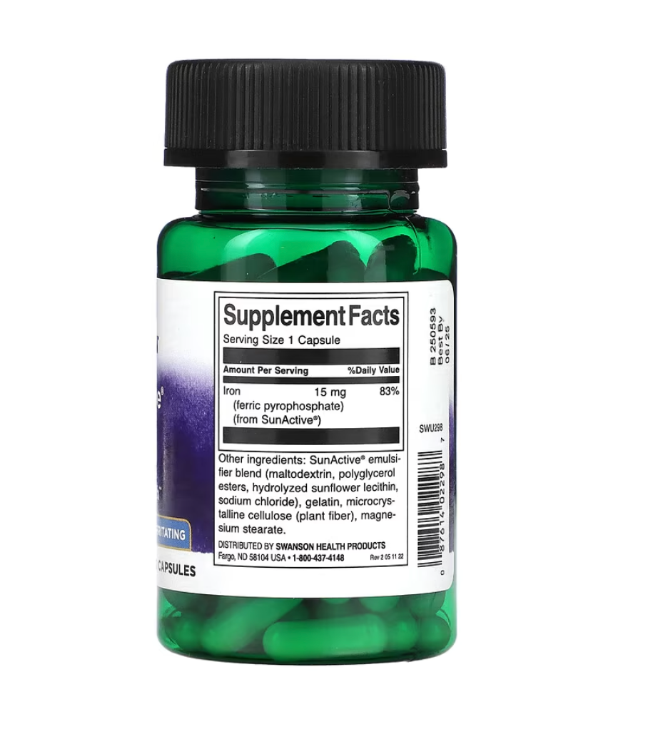 Swanson, SunActive, Hierro, 15 mg, 90 cápsulas