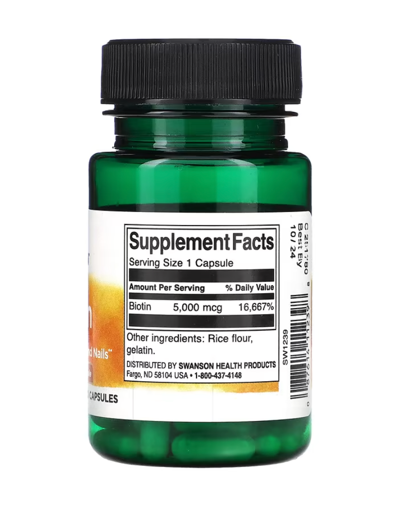 Swanson, Biotina, 5000 mcg, 30 cápsulas