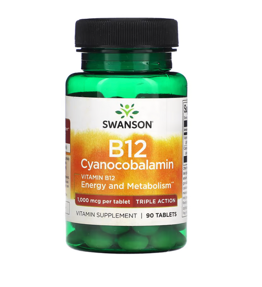 Swanson, Vitamina B12 Cianocobalamina, Triple acción, 500 mcg, 30 comprimidos